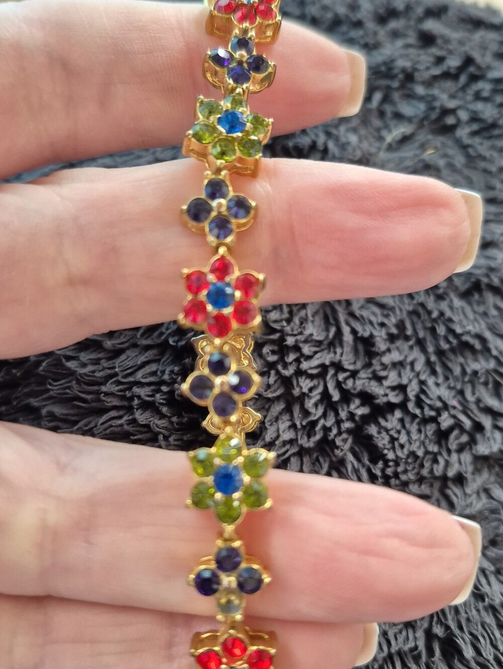 Gold-Tone Multicolor Flower Link Bracelet